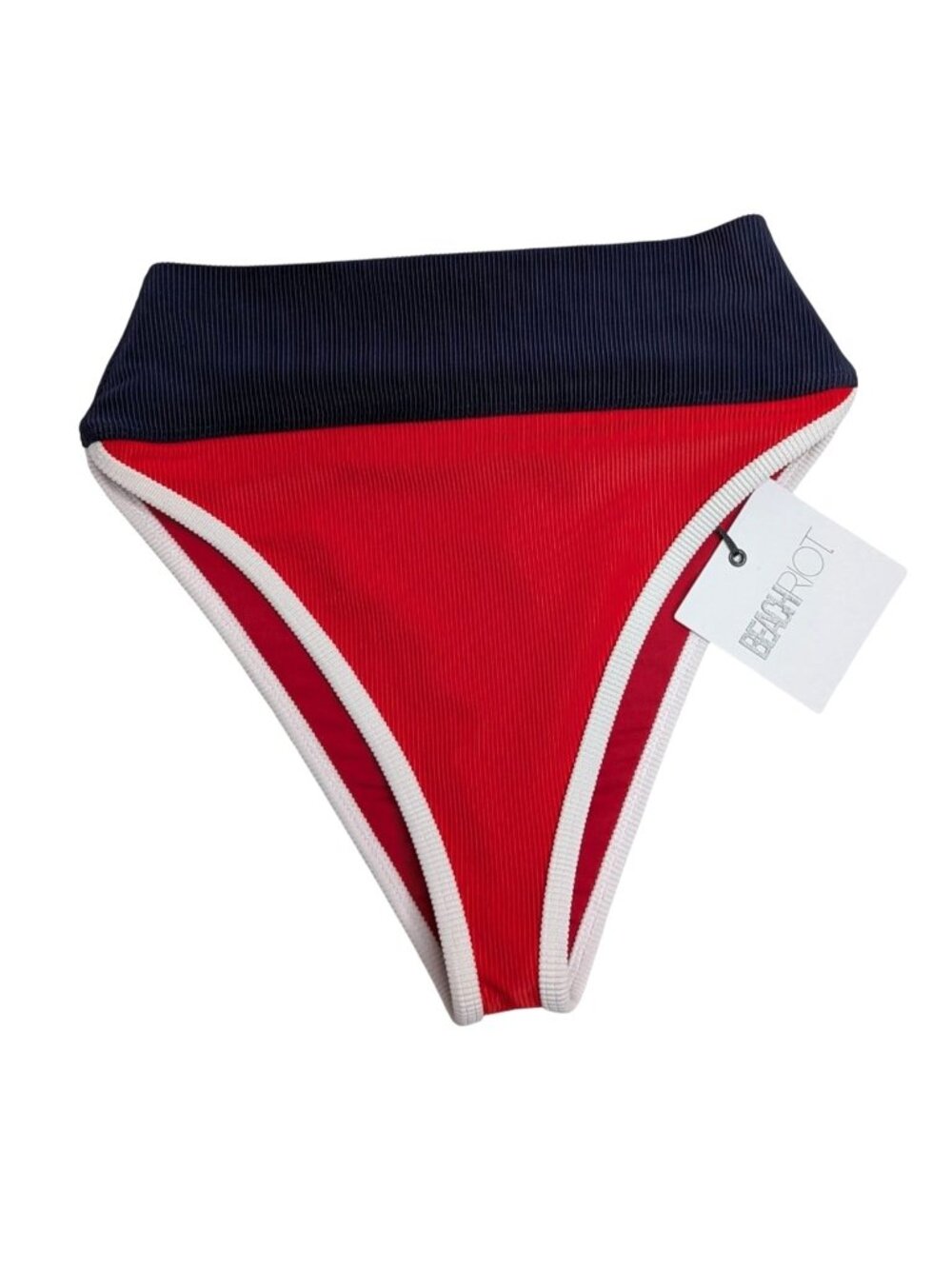 Beach Riot Womens Emmy High-Waist Red Navy Bikini Bottom Size Small